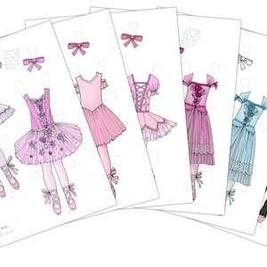 Abiti da balletto - Guardaroba per bambole di carta stampabile - Download istantaneo PDF - Pagina da colorare