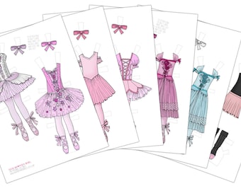 Ballet Outfits - Printable Paper Doll Wardrobe - PDF Instant Download - Coloring Page