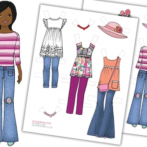Printable Paper Doll Paket-Sasha-PDF Sofort Download-Digital Paper Doll-Malseite