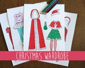 Christmas Paper Doll Coloring Pages – Holiday Wardrobe (PDF Instant Download)