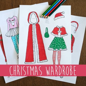 Christmas Wardrobe-Holiday Paper Doll-Digital Paper Doll- Christmas Clothes-PDF Instant Download-Coloring Page