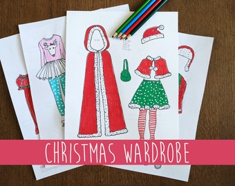 Kleurplaten kerst Paper Doll – kerstgarderobe (pdf direct downloaden)