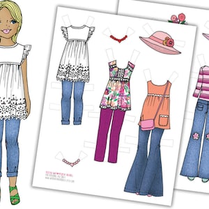 Printable Paper Doll, Digital Paper Doll, PDF Paper Doll to Color