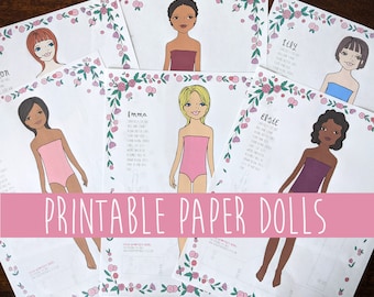 Printable Paper Dolls-Paper Dolls to Color-Digital Paper Dolls-PDF Instant Download-Coloring Page