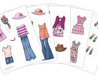 Summer Wardrobe - Printable Paper Doll Wardrobe - PDF Instant Download - Coloring Page