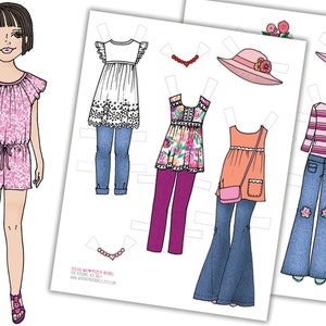 Printable Paper Doll Package-Paper Dolls to Color-Digital Paper Doll-PDF Instant Download-Coloring Page