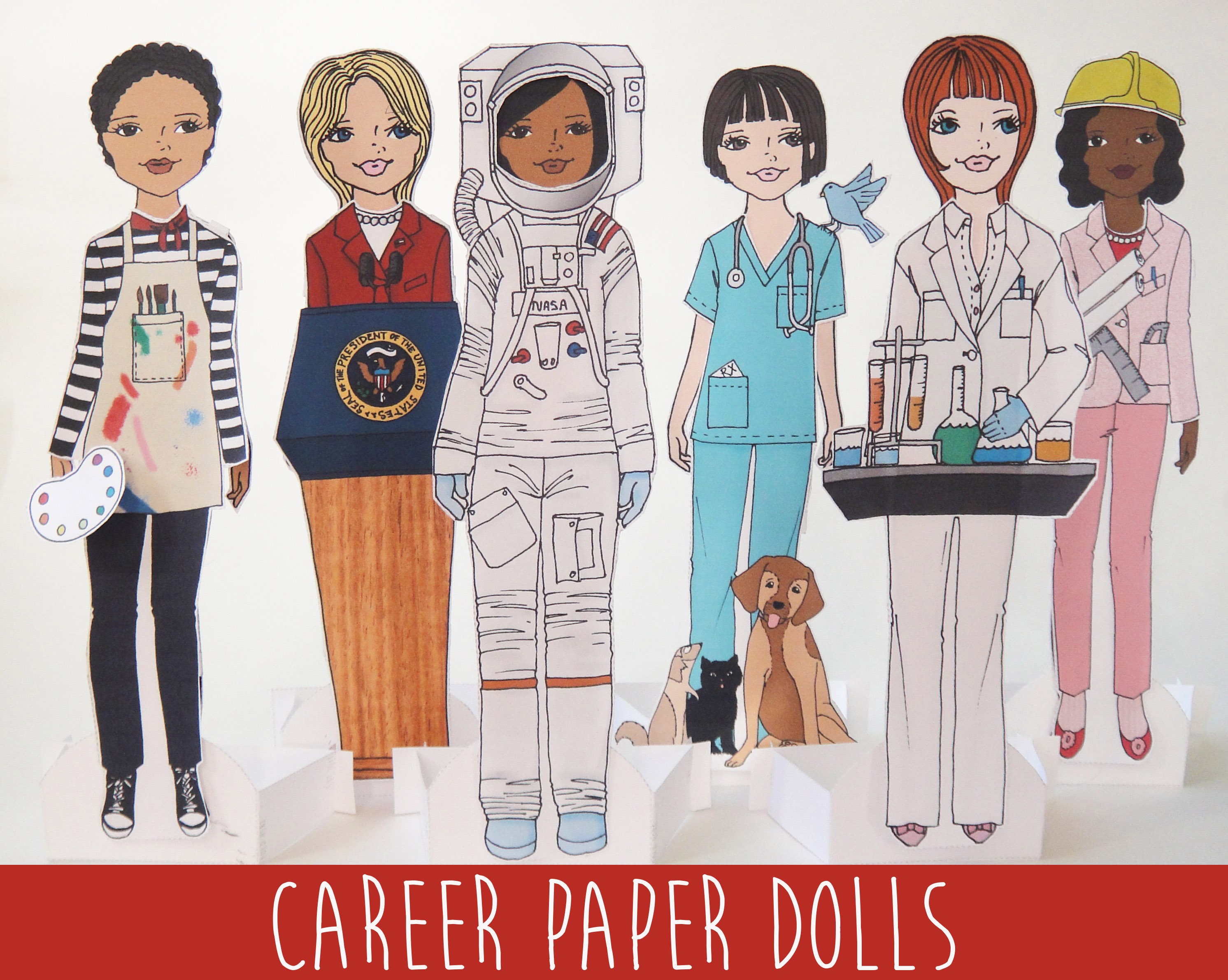 Paper Dolls at work - Career Outfits Paper Doll Dress-Up: 8 dolls with 13  professions + coloring options for kids ages 8-12 (Paper Dolls Books)