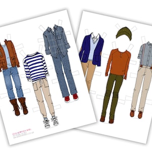 Boys&#39; Wardrobe-Printable Paper Doll-Digital Paper Doll-Boys Clothes-PDF Instant Download-Coloring Page