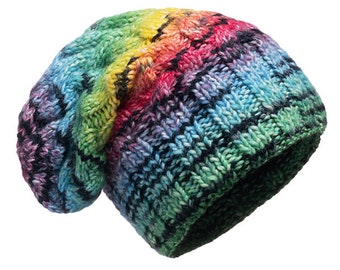 Colorful Hat with Braids BAJANIE beanie chunky hand knit  Handmade