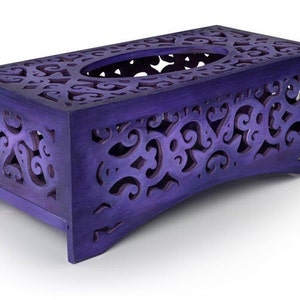 Funda para caja de pañuelos hecha a mano en madera Violeta Handmade