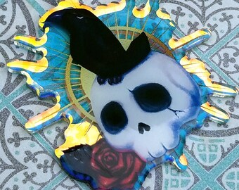 Holographic Memento Mori Raven Charm