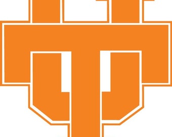 May include: A bold orange and white graphic of the letters "UT" in a stylized block letter design. The letters are outlined in white, with the interior filled with a solid orange color. The design is simple and geometric.