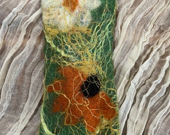 Felt Art Bookmark “Wild Field Flowers”/Merino Wool/Wet Felted/ /Size 2.5 x 6.25”, Handmade by LK_ART