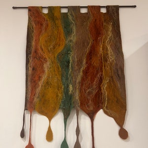 Nuno Felt Tapestry: Merino Wool Acrylic Pouring Art, Rustic Home Decor