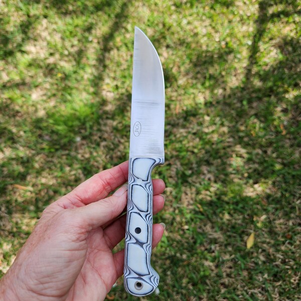 Vegetable Knife Made With D2 Steel With Black & White G10 Handle And A Kydex Cover.