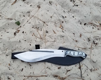 Kukri Made Of 80CrV2 Steel With A White & Black G10 Handles And A Handmade Black Leather Sheath