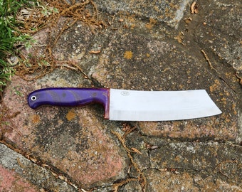 Kitchen/Camp Chopper Made From CPM154 Steel With A Handmade Purple And Copper Resin Handle And A Lanyard Hole. Comes With A Kydex Cover