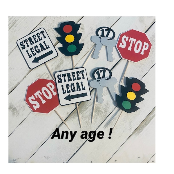 Cupcake toppers  Driver license birthday, 16th birthday cupcake toppers ,new driver birthday, roads signs birthday ,