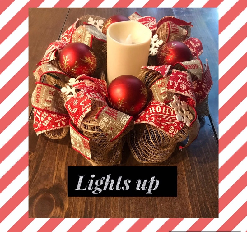 christmas Candle ring Christmas centerpiece Pre Lit Christmas centerpiece Christmas table decoration christmas wreath
