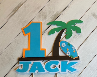 Beach birthday cake topper,Hawaii birthday cake topper, birthday luau  ,surfboard cake topper, pool party birthday