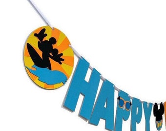 Luau banner,Hawaii birthday banner, birthday luau  ,beach banner, pool banner , Mickey beach banner, Mickey pool party , Mickey luau banner