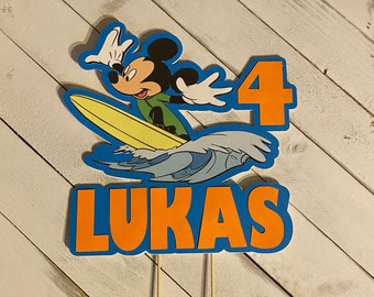 Beach birthday cake topper,Hawaii birthday cake topper, mickey surf cake topper,surfboard cake topper, pool party birthday, Mickey surfboard
