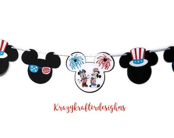 Mickey 4th of July banner, Mickey banner , 4th of July banner, Memorial Day banner, Disney 4th of July banner, Mickey 4th of July birthday