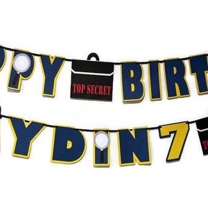 Detective birthday banner, secret agent birthday banner , spy banner