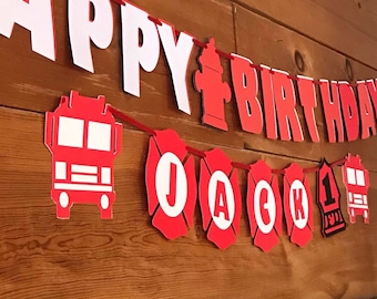 Firetruck birthday banner , Fire Department Birthday , Firetruck Birthday, fire fighter birthday banner