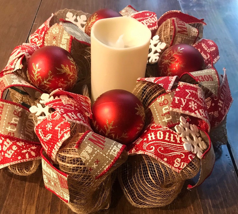 christmas Candle ring Christmas centerpiece Pre Lit Christmas centerpiece Christmas table decoration christmas wreath