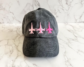 Jet Embroidered Hat, F18 Puff Embroidery, F18 Hat, F16 Hat, Fighter Jet Hat, Tri Color, Ombre Jet
