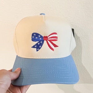 Bow Flag Hat, 4th of July Hat, Coquette Bow Hat, Grandmillenial Hat, Patriotic Summer
