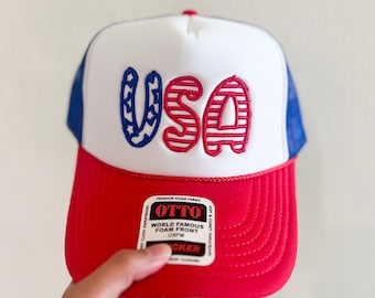 Embroidered USA Trucker Hat: 4th of July Patriotic Cap