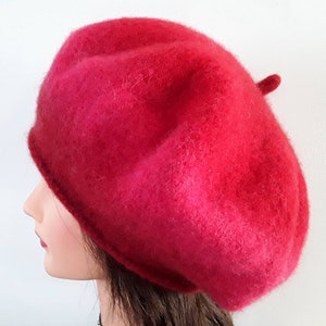 Beret hat for woman knitted and felted, French beret, woman wool hat