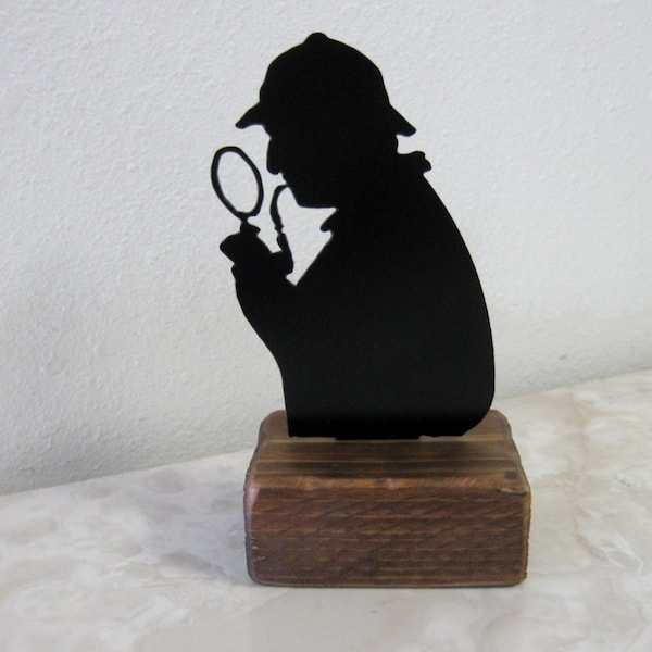 Detective Investigator Sherlock Holmes Home Decor Paperweight Shelf Decoration Reclaimed Wood Metal