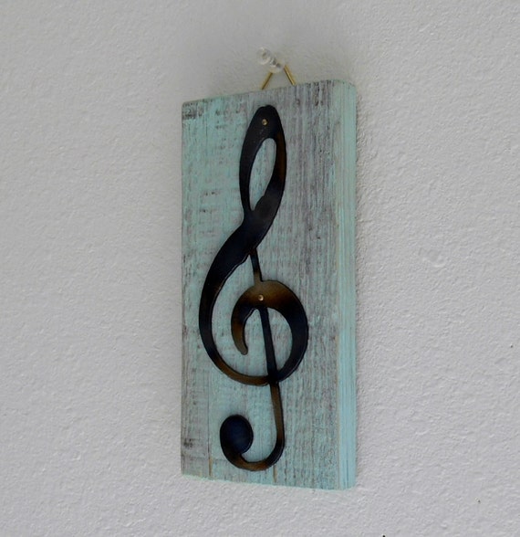 Treble Clef Metal Art Wall Decor Hanging Pallet Wood Shabby Chic Rustic Reclaimed