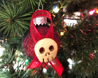Glitter ball skull ornament