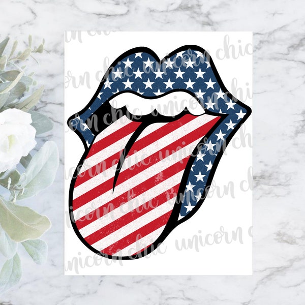 USA Lips and Tongue, American Flag, Stars and Stripes Sublimation Transfer - Shirt Transfer - Heat Transfer - Ready To Press