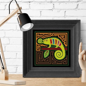 Chameleon Mola-Inspired Art Print, Abstract Chameleon Art, Camaleon, Reptile Art, Rainforest Fauna 8x8