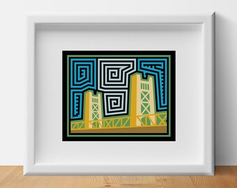 Sacramento Tower Bridge Mola-Inspired Art Print, Sacramento City Prints, Architecture Gift, Bridge Art