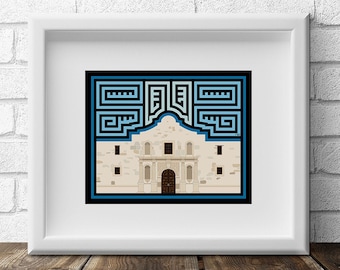 The Alamo Mola-Inspired Art Print, San Antonio Landmark, Texas Art Print, Central Texas