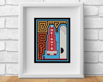 The Houston Heights Theater Sign Mola-Inspired Art Print (Daytime), Houston Landmark, Historic Theater