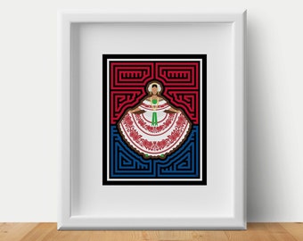 Pollera Panameña Mola-Inspired Art, Panamanian Folk Art, Unframed Print