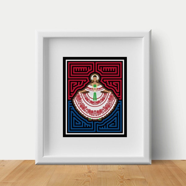 Pollera Panameña Mola-Inspired Art, Panamanian Folk Art, Unframed Print