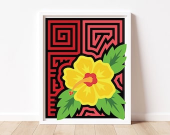 Yellow Hibiscus Mola-Inspired Art Print