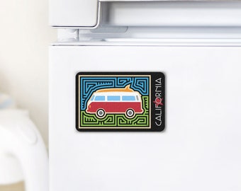 California Retro Van Magnet with Mola-Inspired Design