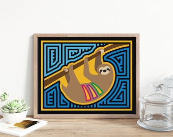 Sloth (Oso Perezoso) Mola-Inspired Art Print, Sloth Art