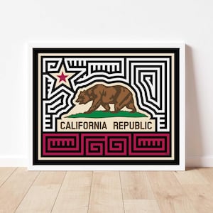 California Flag Mola-Inspired Art Print, Flag Artwork, California Flag Design, Travel Souvenir, California Proud