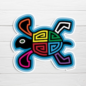 May include: A colorful sticker of a stylized turtle with a black outline and a rainbow shell. The turtle is on a blue background with the text "PAPERMOLASS" in the bottom right corner.