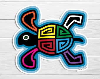 Mola-Inspired Tortoise Vinyl Sticker, 3" wide